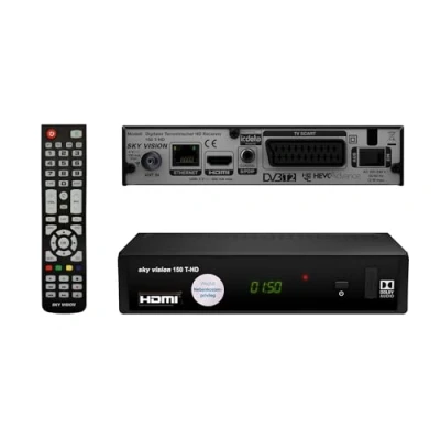 Immagine di Sky vision 150 T HD DVB T2 Ricevitore, decoder digitale terrestre HD, Ricevente Antenna, TV HEVC H.265, HDMI, USB 2.0, LAN, SCART, DOLBY DIGITAL PLUS, RSS Feed via Ethernet, nero
