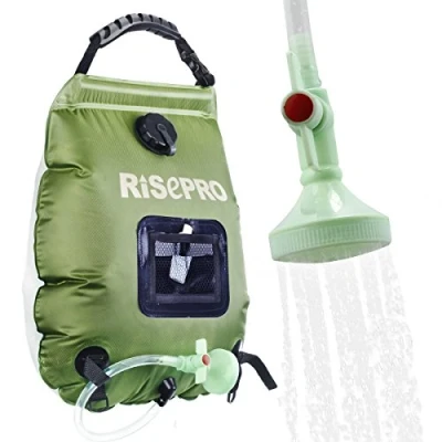 Immagine di borsa per doccia solare, Risepro®, 20 l, da campeggio con acqua calda ad una temperatura di 45 C; soffione rimovibile, flessibile, on/off adatto campeggio,