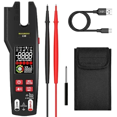 Immagine di MAXRIENY Ganascia Aperta Amperometro a Pinza Termometro Infrarossi 600A CC CA Corrente Tester Elettrico VFC Capacità Diodo Amp Continuità di Tensione con Batteria Ricaricabile