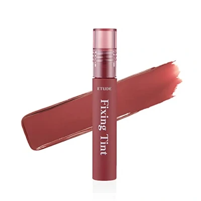 Immagine di ETUDE Colore di fissaggio #06 Soft Nut (23AD) Rossetto liquido altamente pigmentato a lunga durata Impermeabile e leggero macchia per labbra con finitura opaca Copertura completa