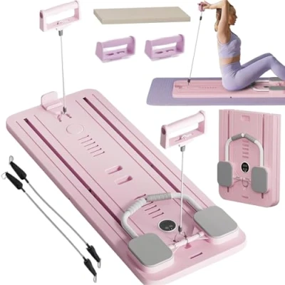 Immagine di EFGETD Pilates Board Reformer Machine Set, Foldable Multi Purpose Rullo per Addominali Rulli con Rimbalzo Automatico, Attrezzo Allenamento a Casa(Rosa)