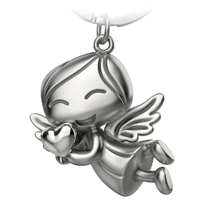 Immagine di FABACH portachiavi con angelo custode Lucky cuore portafortuna amore regalo come idea per fidanzata, argento, 1,