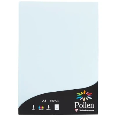 Immagine di Clairefontaine 4201C Astuccio da 50 fogli Formato A4 (21x29,7cm) 120g/m² Colore blu Inviti Eventi e Corrispondenza Gamma Pollen Carta Premium Liscia