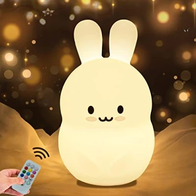 Immagine di WHA&amp;DARREN luce notturna per bambini del coniglio in silicone ricaricabile a 9 colori Lampada da comodino di protezione degli occhi led