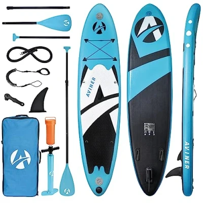 Immagine di Aviner Tavola SUP Gonfiabile, Stand Up Paddle Board 150KG MAX / 305x71x15cm, Spessore 6&#039;&#039;, Accessori Completi con Pompa ad Aria e Pagaia Regolabile, Adatta a Tutti i Livelli di difficoltà, Azzurro