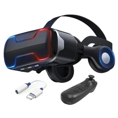 Immagine di Occhiali Virtuali 3D con Lente Regolabile e Controller, Visore Realtà Virtuale per Video, Film Giochi, VR Headset Smartphone da 4,7 a 6,5 Pollici, Regali di Natale Particolari Bambini (S
