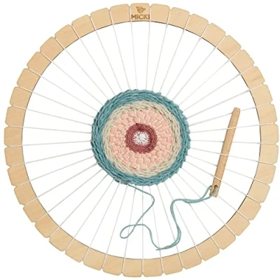 Immagine di Micki Cornice per bambini, rotonda, con filo e ago tessitura, set fai da te bambini di 3 anni più vecchi, tessitura te, telaio rotondo,