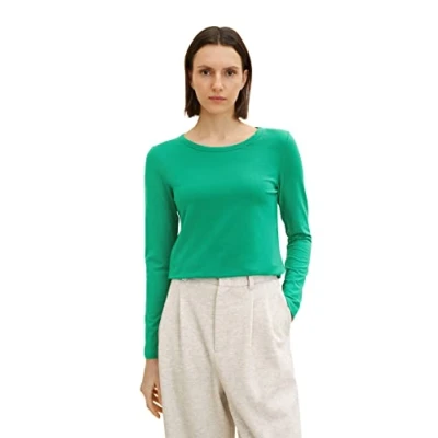 Immagine di TOM TAILOR Le signore Maglietta basic a maniche lunghe 1035396, 31032 Vivid Leaf Green, XL