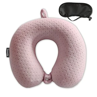Immagine di Gosider cuscino per il collo da viaggio rosa comodo in memory foam a forma di U supporto e testa portatile aerei, treni, auto guida