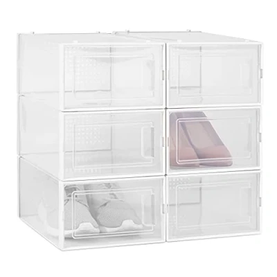 Immagine di Navaris Set 6 Scatole Organizer Porta Scarpe Scarpiera Verticale o Orizzontale con Borse Contenitori Salvaspazio Shoe Box Assemblaggio Facile