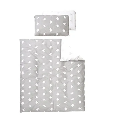 Immagine di roba Biancheria da Lettino Set 2 Pezzi Little Stars Copripiumino 100 x 135 cm Federa 40 60 100% Cotone Doubleface Motivo con Stelline Grigio e Bianco