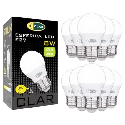 Immagine di CLAR Lampadine LED E27 Luce Fredda, Lampadina E27, Piccola, Lampade LED, 8W (Pack 10)