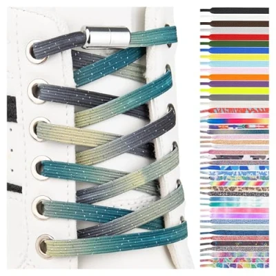 Immagine di SULPO Lacci scarpe elastici con chiusura rapida in metallo senza legatura piatti silicone nodo per adulti e bambini Stringhe elastiche