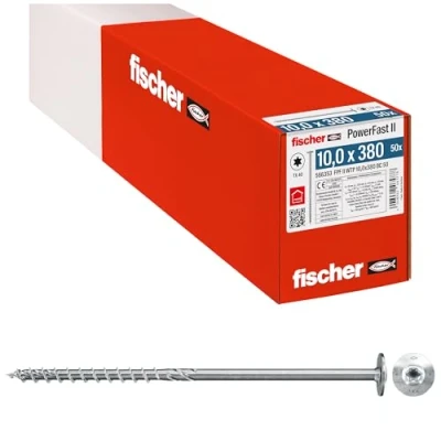 Immagine di Fischer PowerFast II 566353 Vite da legno 10 mm 380 Interno Esagonale rotondo, multidentato, TX, Torx, Impronta T Acciaio galvanizzato zinco 50 pz.