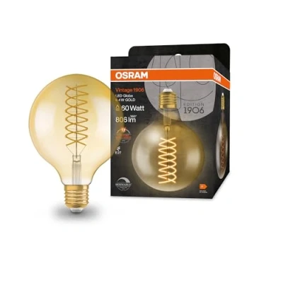 Immagine di OSRAM Lampada LED Vintage 1906 Classic GLOBE125 FIL 60, E27, Dimmerabile, Forma Globo, Oro, 8.4 W, 806 lm, 2400 K, Luce Bianca molto calda, basso consumo, lunga durata