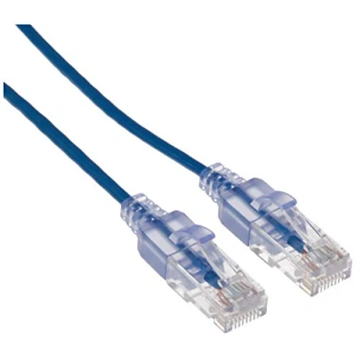 Immagine di Monoprice Cavo patch Ethernet Cat6A UTP, 30 AWG, 10 G, in puro rame nudo, antigroviglio, RJ45, serie SlimRun, 15 m, blu, confezione da