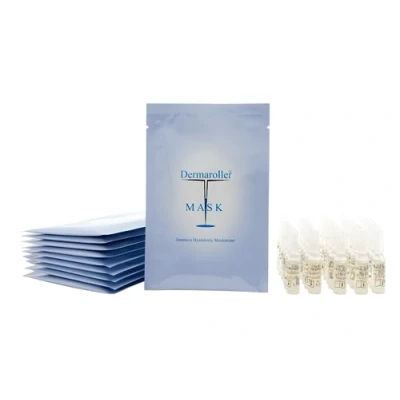 Immagine di Dermaroller Set per la Cura del viso fiale all&#039;acido ialuronico (30 x 1,5 ml) + maschere il (10 pezzi) pelle impura, contro rughe e effetto anti invecchiamento