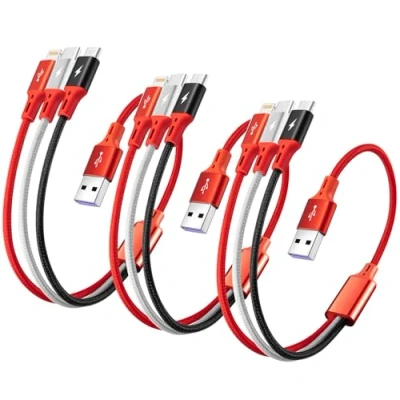 Immagine di ASICEN Multi Cavo di Ricarica, [3pcs,35cm] 3 in 1 Multiplo Cavetto, Nylon Intrecciato USB Ricarica per iP/Micro USB/Typo C iPhone/Tablet/Samsung Galaxy/LG/Pixel/HTC/OnePlus (Rosso)