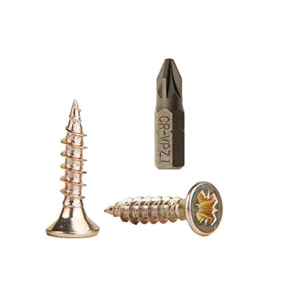 Immagine di Confezione da 1000 viti per legno in acciaio zincato, 2,5 x 12 mm, con testa Pozi Drive, elementi di fissaggio, a svasata, truciolato (1000)