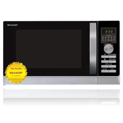 Immagine di Sharp R843INW microonde 3 in 1 con aria calda, grill e convezione / 25 L/1000 W 2500 10 programmi automatici programma pizza piatto rotante metallo (30 cm) argento