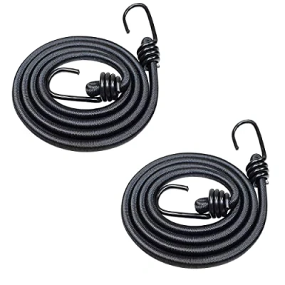 Immagine di DRERIO 2 Pezzi m corda bungee con ganci, cinghie lunghe, di fissaggio per bagagli impieghi gravosi, elastica nera moto, auto, caravan, valigie, biciclette