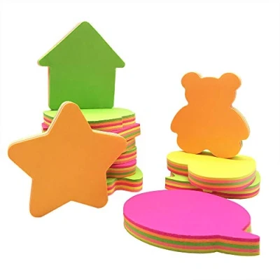 Immagine di Blocchetti Memo Adesivi,Note appiccicose,autoadesive rimovibili, 12 pezzi 100 fogli per Pad 5 colori Confezione da diverse forme inside 76 mm x