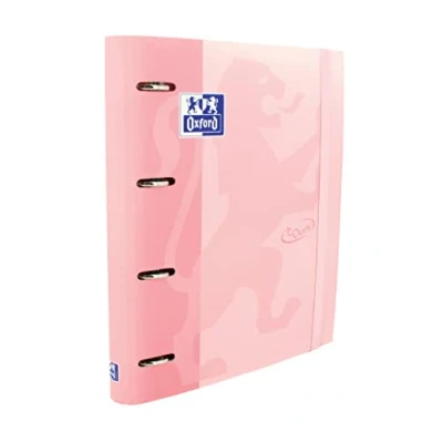 Immagine di Oxford, Raccoglitore 4 anelli A4, copertina rigida, chiusura in gomma, ricambio griglia 5 x e bande colorate, foglio di adesivi, colore: Rosa Flamingo Touch