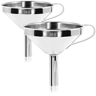 Immagine di com four® imbuto 2x in acciaio inossidabile con manico ausilio di riempimento per bicchieri e bottiglie Ø 10 cm (002 pezzi inossidabile)