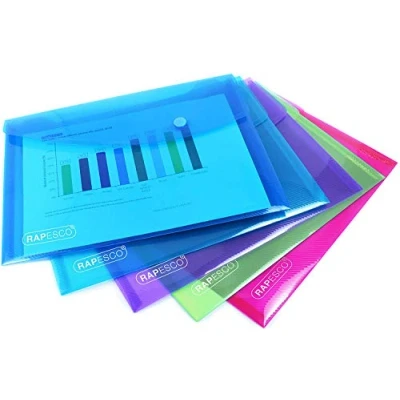 Immagine di Rapesco 0689 Buste Portadocumenti con Bottone, A5, Colori Trasparenti Assortiti, Confezione da 5
