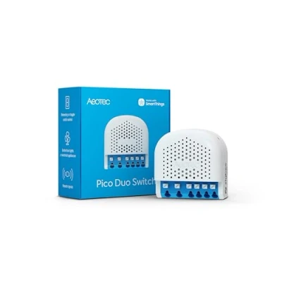 Immagine di AEOTEC Pico Duo Switch, Zigbee 3.0, Smart UP doppio relè per commutazione, 2 x 8 A, misurazione della corrente, controllo scena, ripetitore, hub richiesto. Funziona con SmartThings, Homey,