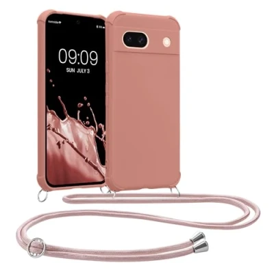 Immagine di kwmobile Custodia Compatibile con Google Pixel 8a Cover Back Case in Silicone TPU Protezione Smartphone Cordino madre perla