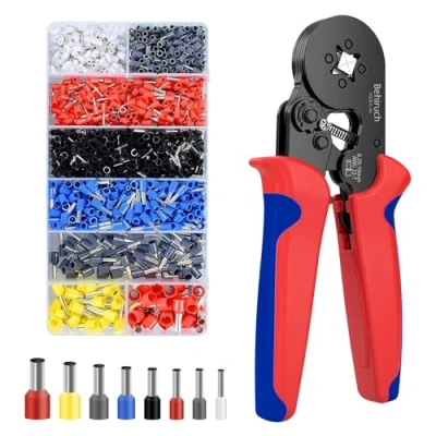 Immagine di Behiruch Set di Pinza Crimpatrice Capicorda, con 1300 Capicorda Elettrici a Crimpare e Puntalini Gamma 0,25 10mm² per Auto Installazioni