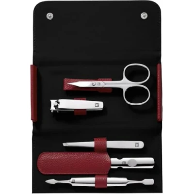 Immagine di ZWILLING set manicure (5 pezzi, per pedicure in formato da viaggio, con tagliaunghie, custodia vera pelle), acciaio inossidabile lucido, rosso
