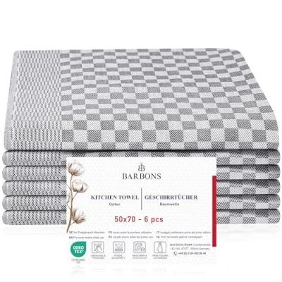 Immagine di BARBONS Strofinacci Cucina Grigio a quadretti 50x70cm 240 g/m² 85 g Certificati Oeko Tex Asciugamani Stracci Elevata Assorbenza Canovacci in Cotone 50x70 cm(Grigio,6 pezzi)