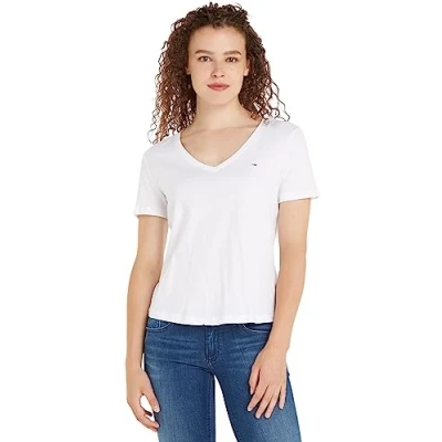 Immagine di Tommy Jeans SLIM SOFT V NECK TEE Tshirt basic, Donna, Taglia: Large, White