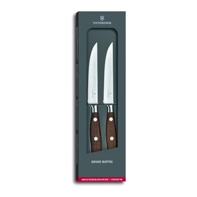 Immagine di Victorinox Grand Maitre, Set Professionale per Intaglio, Lama Seghettata, 12 cm, Elegante Manico in Legno, Acciaio Inossidabile, Marrone, 2 Pezzi