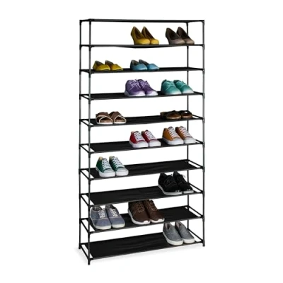 Immagine di Relaxdays Scarpiera da Ingresso e Corridoio, Portascarpe in Metallo 10 Ripiani Tessuto, Scaffale Porta Scarpe, Nero, Acciaio, H x L P: 158 83 28 cm