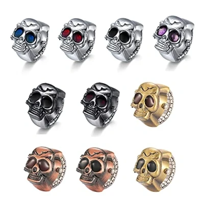 Immagine di JewelryWe Orologio da dito Punk uomo e donna con elastico rotondo al quarzo, Anello Stile Teschio, Colore Scelta