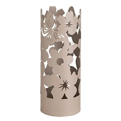 Immagine di Baroni Home Portaombrelli Design Moderno Porta Ombrelli in Metallo Flowers con 2 Gancini e Vaschetta Scolapioggia Rimovibile 19X19X49 cm (Tortora)