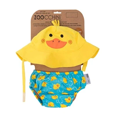 Immagine di Zoocchini Set Baby Costumino Contenitivo e Cappellino, Multicolore (Anatra), M (6 12 mesi), 1 unità,
