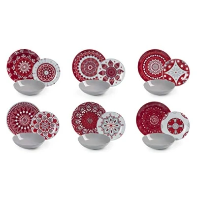 Immagine di Excelsa Mandala Red Servizio Piatti 18 Pezzi, Porcellana