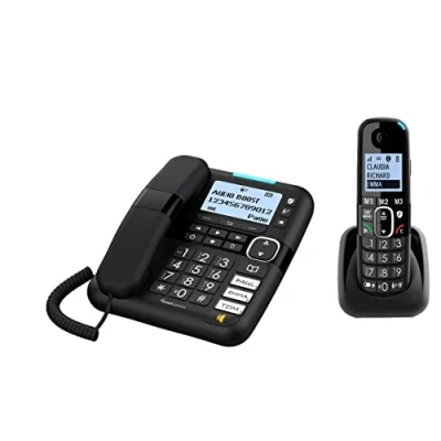 Immagine di Amplicomms per Delta Telefono Combo Fisso + Cordless Amplificati Suoneria 90dB Audio 35dB Segreteria Telefonica Call Blocker Black List Blocco Chiamate Indesiderate Tasti Display XL Vivavoce