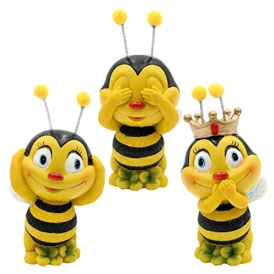 Immagine di Dekohelden24 Set di 3 statuette decorative con api, motivo: non vedere, sentire, parlare, decorazione da giardino, poliresina, dimensioni: 5 x 6 12 cm (L P A)