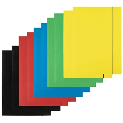 Immagine di D.RECT 10 Pezzi (2 per Colore 5 x 2) Cartellina in Cartone con Gomma Elastico DIN A4 3 Alette, 300 g, Colori Assortiti