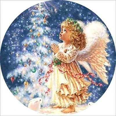 Immagine di OWN4B kit per punto croce su tela stampata con angelo e albero di Natale, 11 ct, 36 x cm, ricamo fai da te (angelo)