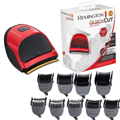 Immagine di Remington Tagliacapelli Manchester United Edition Lame in Acciaio Inox con tecnologia CurveCut: Design comodo 9 Pettini di fissaggio, Funzionamento a rete batteria, QuickCut HC4255