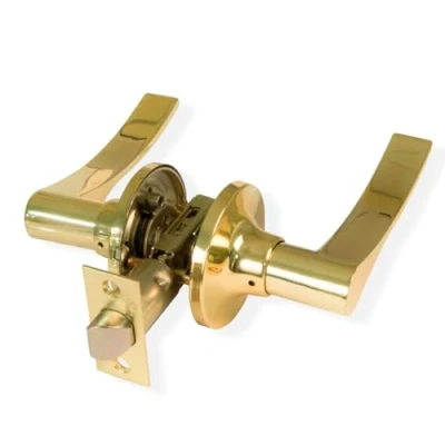 Immagine di Amig Set di maniglie per passaggio con Serratura Rosetta porte Maniglia ideale in legno Zamak Dorato d&#039;ingresso 60/70 mm porta interna Angolo quadrato