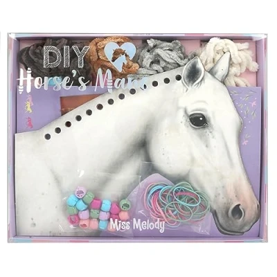 Immagine di Depesche 12484 Miss Melody Set Fai da Te per intrecciare la criniera di Un Cavallo, comprendente 8 scatole Cartone a Forma Testa 4 Fili Lana, Elastici e Fermagli Colorati.