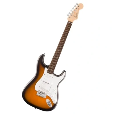 Immagine di Squier by Fender Debut Collection Stratocaster Chitarra Elettrica, Tastiera in Laurel, Battipenna Bianco, Sunburst a 2 Colori