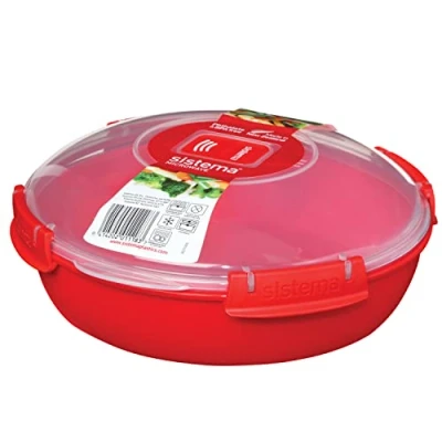 Immagine di Sistema contenitore per alimenti rotondo microonde/ciotola cucinare Vaporiera da 1,3 l Rosso/trasparente